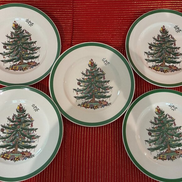 Spode Christmas Tree 8" salad plates. Set of 5 - Picture 1 of 5